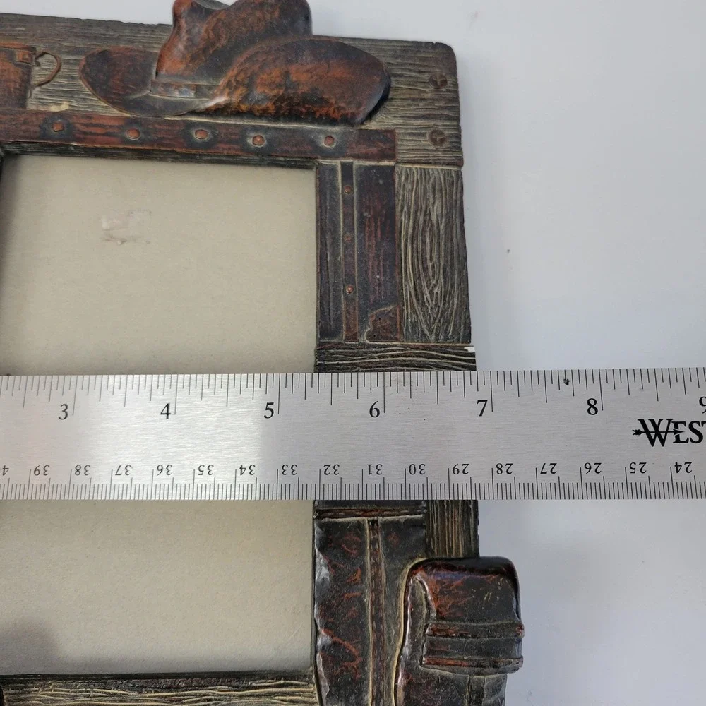 Rustic Cowboy Western Picture Frame Photo Holder Hat Boots Horseshoe Saddle Rope
